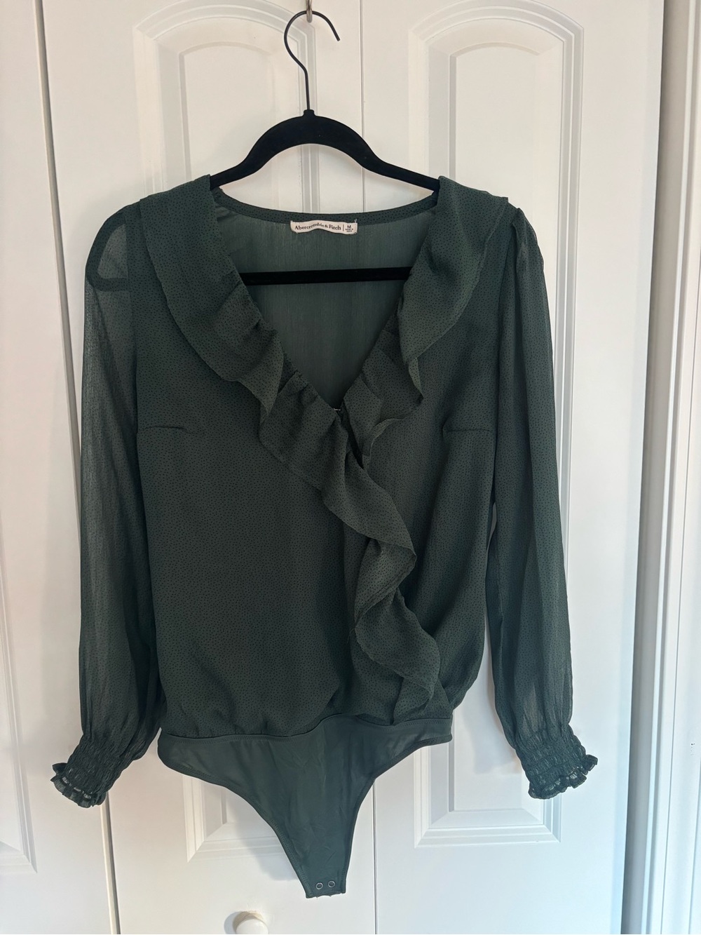 Abercrombie & Fitch Green Ruffle Wrap Bodysuit M